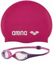 Комплект очки для плавания Arena Spider JR + шапочка  Arena Classic Silicon JR
